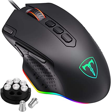 PICTEK RGB Gaming Mouse, [2019 Upgraded] Wired Mouse Gaming with Fire & Sniper Button, 10 Programmable Buttons, 12000 DPI, Weight Tuning Set, Computer Mouse for Laptop, USB Mouse for Windows PC Gamer