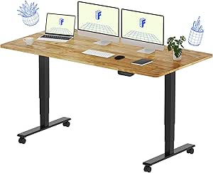 FLEXISPOT E6 Solid Wood Dual Motor 3 Stages Standing Desk 63x24 Inch Whole-Piece Board Rubber Wood Electric Height Adjustable Desk Stand Up Desk Large Load Capacity (Black Frame   Solid Wood Desktop)