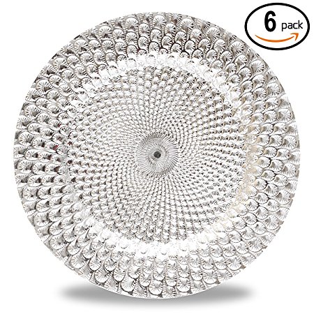 Fantastic:) 6pcs/Set New Claassic Design Round 13"x13" Charger Plates with Shinny Finish (Peacock Silver)