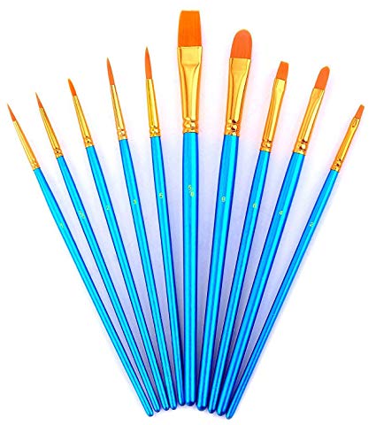 YOUSHARES Art Paint Brush Set for Watercolor, Oil, Acrylic Paint / Craft, Nail, Face Painting (10 pcs Blue)