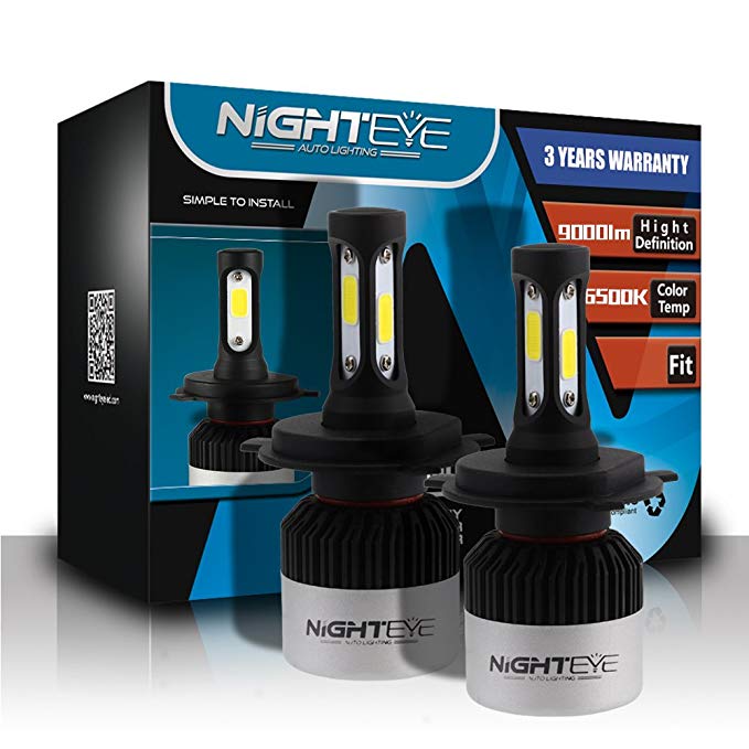 NIGHTEYE Automotive LED Headlight Bulbs - 72w 9000LM/Set 6500K Cool White - 3 Years Manufacture Warranty (H4)