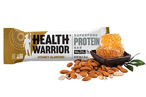 HEALTH WARRIOR Superfood Protein Bars, Honey Almond, Plant-Based Protein, 50g bars, 12 count