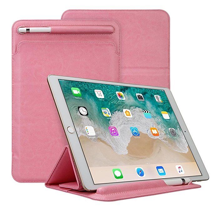 iPad Pro 10.5 Case Sleeve Apple Pencil Holder TOOVREN Ultra-Thin Microfiber Lining Tri-fold Stand Pouch Cover Case for Apple iPad Pro 10.5 inch 9.7 inch iPad Air / iPad Air 2 Pink