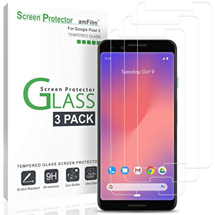 Pixel 3 Screen Protector Glass (3-Pack), amFilm Google Pixel 3 Tempered Glass Screen Protector for Pixel 3, 2018 (3 Pack)