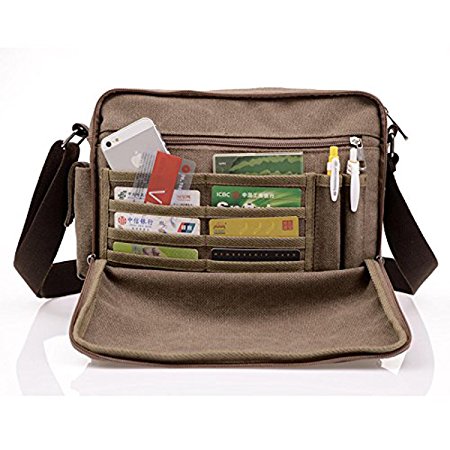 MeCool Men's Canvas Weekender Messenger Bag for Travel Crossbody Sports Over Shoulder Vintage Military Overnight Casual Cross Body Side Beach Pack Bag