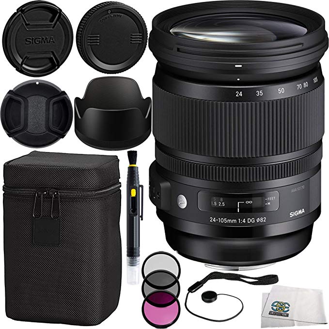 Sigma 24-105mm F/4 DG OS HSM Art Lens for Nikon Bundle Includes Manufacturer Accessories   3PC Filter Kit   Lens Cap   Lens Pen   Cap Keeper   Microfiber Cleaning Cloth