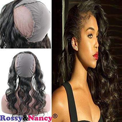 Rossy&Nancy 360 Lace Band Frontal with Wig Cap Body Wave Brazilian Virgin Remy Human Hair Closures with Baby Hair Bleached Knots Natural Black Color 8inch