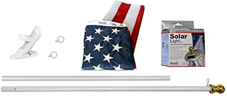 American Flag and Flagpole Set - 6 ft. Aluminum Spinner Pole that Rotates 360 Degrees, Includes a Solar Light and US Flag 3x5 ft. SolarGuard Nylon by Annin Flagmakers, Mansion Kit Model 42914