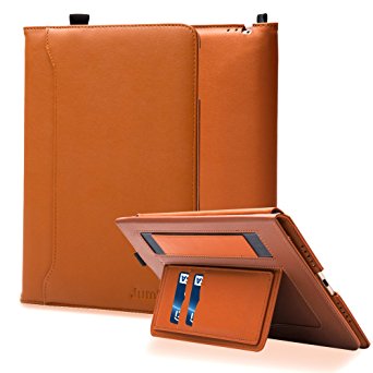 iPad Pro 9.7 Case, iPad Pro 9.7 inch Case,Jumtent Leather Stand Folio Case Cover for Apple iPad Pro 9.7 inch 2016, with Card Slots,Document Pocket,Pencil Holder,Hand Strap (Brown)