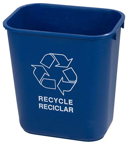 Carlisle 342928REC14 Plastic Recycle Deskside Wastebasket, 28 Quart, Blue