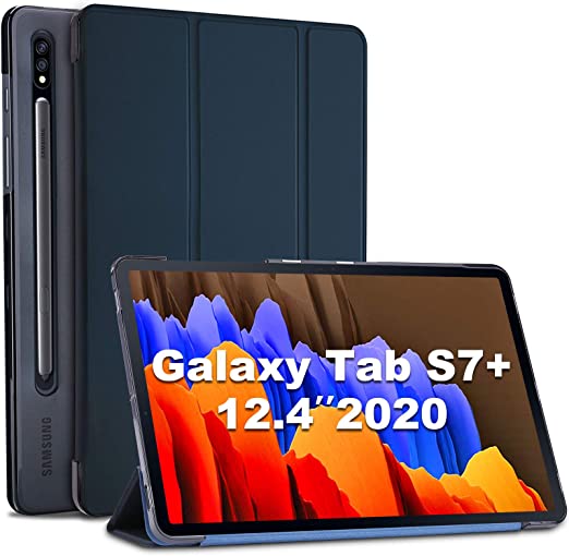 ProCase Galaxy Tab S7 Plus 12.4” Case 2020 (SM-T970/T975/T976), Slim Light Smart Cover with S Pen Cutout, Trifold Stand Hard Shell for Galaxy Tab S7  2020 Release 12.4 Inch -Navy