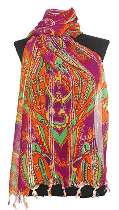 Amtal Women Multicolor Abstract Design Lightweight Summer Soft Scarf w/Tassels