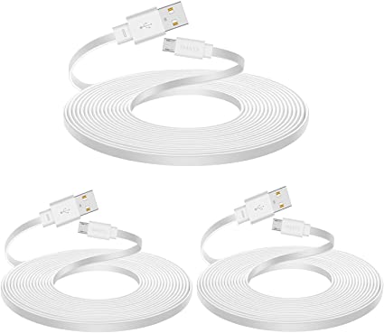 3-Pack 25ft Micro USB Flat Power Cable Compatible with Wyze Cam Pan, Yi Cam, Nest Cam, Blink XT Mini, Zmodo Security Camera