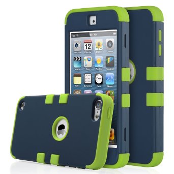 iPod Touch 6 Case,iPod Touch 5 Case,ULAK [Colorful Series] 3 in 1 Anti-slip iPod Touch Case Hard PC Soft Silicone Hybrid Dust Scratch Shock Resistance Cover for iPod touch 5 6th Gen (Dark Blue/Green)