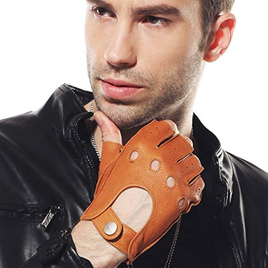 Elma Men's Deerskin Fingerless Half Finger Driving Fitness Motorcycle Cycling Unlined Leather Gloves