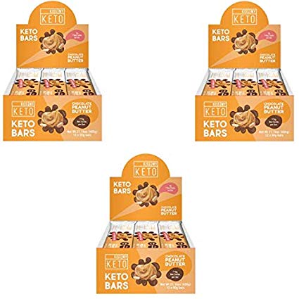 New! Kiss My Keto Snacks Keto Bars - Keto Chocolate Peanut Butter (3 Pack, 36 Bars), Nutritional Keto Food Bars, Paleo, Low Carb/Glycemic Keto Friendly Foods, All Natural On-The-Go Snacks, 3g Net