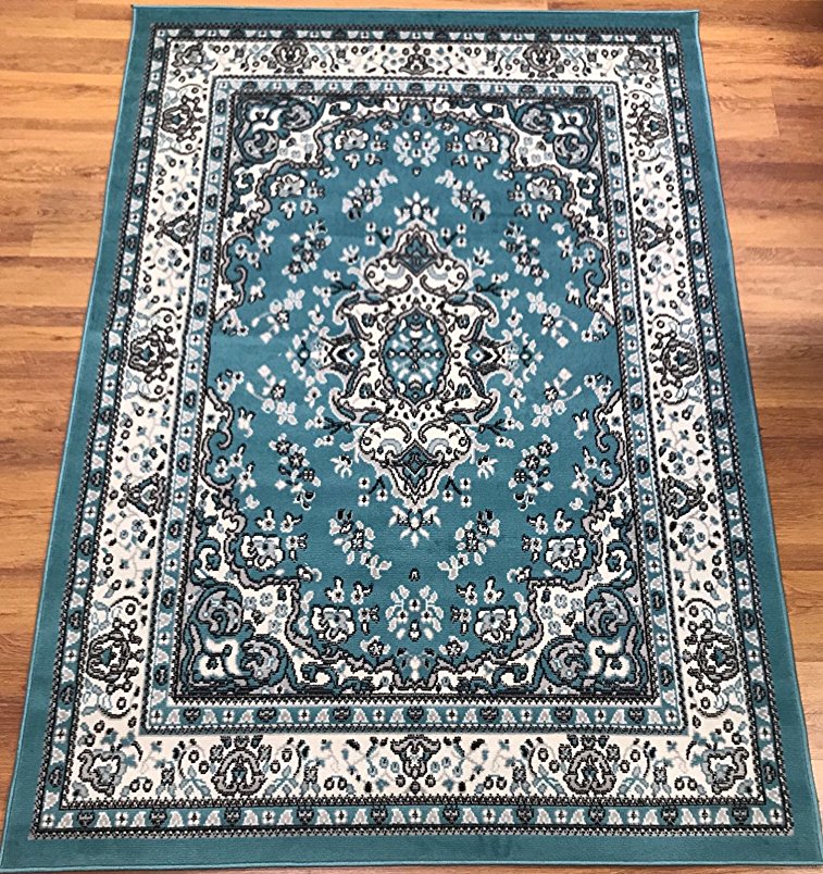 Antep Rugs Kashan King Collection Area Rug Blue and Cream 8' X 10'