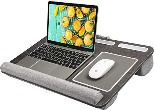 HUANUO Laptop Tray for Bed with Cushion, Built in Mouse Pad & Wrist Pad for Notebook, MacBook up to 17" with Tablet, Pen & Phone Holder