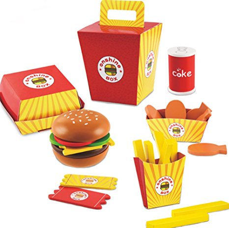 D.O.T Wooden Fast Food Burger Fries Deluxe Dinner Set - 26 PCS