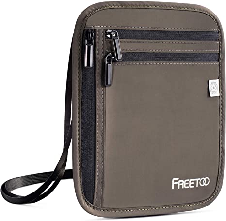 FREETOO Neck Wallet Travel Neck Pouch RFID Blocking, Travel Wallet Passport Holder Wallet for women Men, Multipurpose Storage Travel Pouch for passport and tickets Credit Card Phone Holder