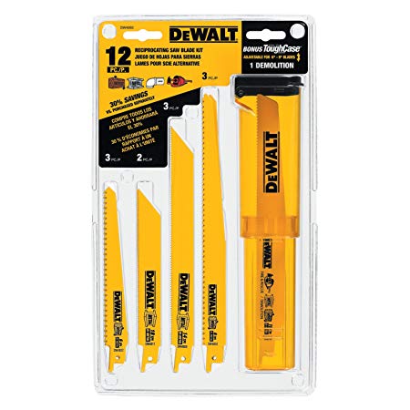 DEWALT DW4892 Reciprocating Saw Blade Set with Case, 12-Piece