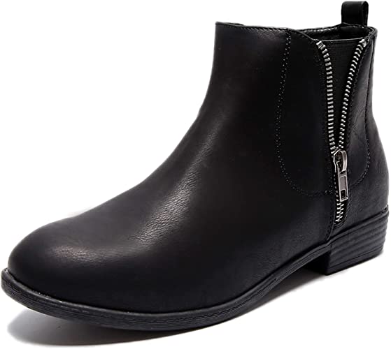 Aukusor Women's Wide Width Ankle Boots, Classic Low Heel Side Zipper Comfortable Chelsea Booties.