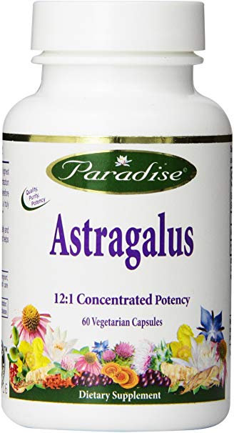 Paradise Herbs Astragalus 12:1 4% ISO Flavones Vegetarian Capsules, 60 Count