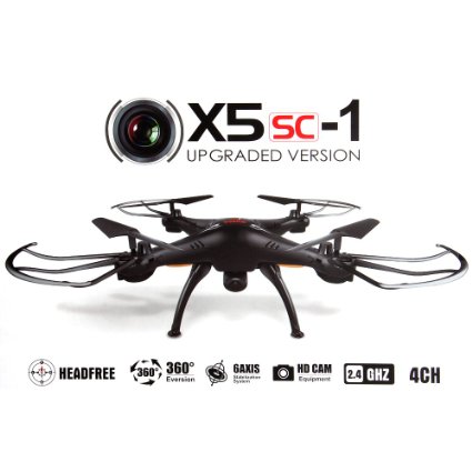 Syma X5SC Upgraded New Version Syma X5SC-1 Falcon Drone HD 2.0MP Camera 4 Channel 2.4G Remote Control Quadcopter 6 Axis 3D Flip Fly UFO 360 Degree Eversion With 4GB SD Card (Black)