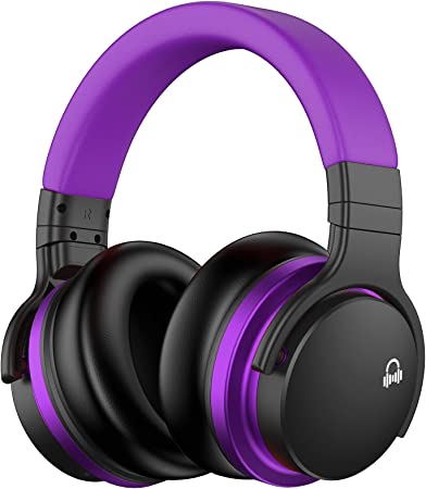 MOVSSOU E7 Active Noise Cancelling Headphones Bluetooth Headphones Wireless Headphones Over Ear with Microphone Deep Bass, Comfortable Protein Earpads, 30 Hours Playtime for Travel/Work, Medium Purple