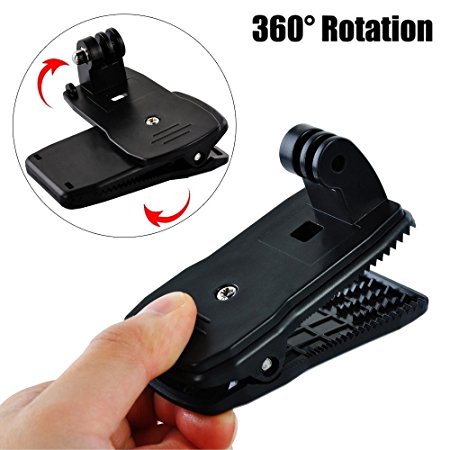 Happyjoy 360 Degree Rotation Backpack Clip Clamp Mount for Gopro Hero 5, 4, Session, 3 , 3, 2, 1, Xiaomi yi, SJCAM SJ4000 SJ5000 Action Camera Quick Clip Hat Mount