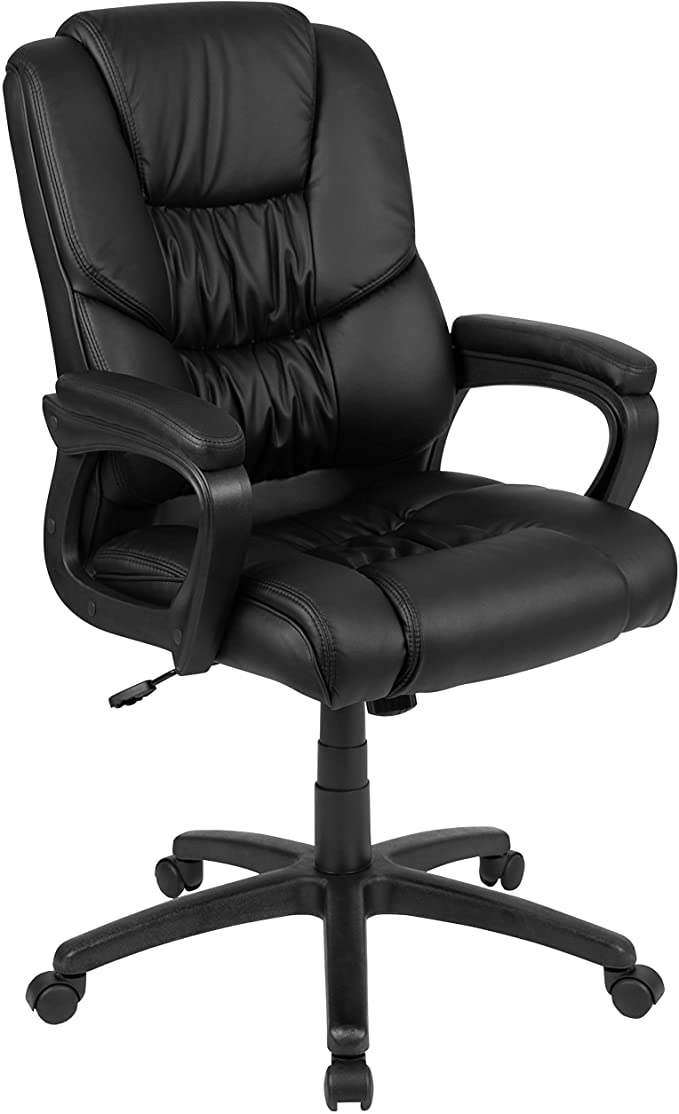 Flash Furniture Flash Fundamentals Big & Tall 400 lb. Rated Black LeatherSoft Swivel Office Chair with Padded Arms, BIFMA Certified