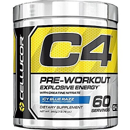 Cellucor C4 PRE-WORKOUT Explosive Energy with Creatine Nitrate 60 servings   FREE SAMPLE (Icy Blue Razz)