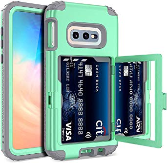 Galaxy S10e Wallet Case Built in Screen Protector - WeLoveCase S10e Defender Wallet Card Holder Cover with Hidden Mirror 3 Layer Shockproof Heavy Duty Protection Case for Samsung Galaxy S10e Mint