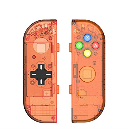 BASSTOP Translucent NS Joycon Handheld Controller Housing With D-Pad Button DIY Replacement Shell Case for Nintendo Switch Joy-Con (L/R) Without Electronics (Joycon D-Pad-Fire Orange)