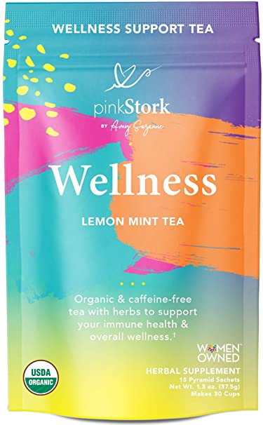 Pink Stork Wellness Tea: Lemon Mint, USDA Organic, Supports Immune Health   Echinacea   Elderberry, Women-Owned, 30 Cups