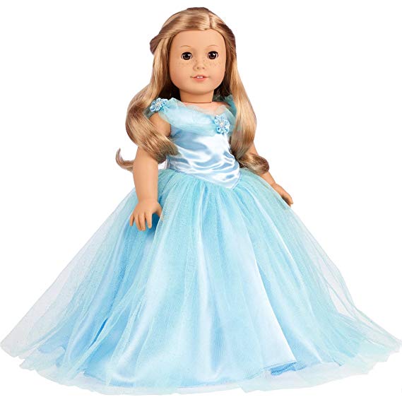 DreamWorld Collections - Cinderella - 3 Piece Outfit - Blue Gown, Petticoat, Silver Slippers - Clothes Fits 18 Inch American Girl Doll (Doll Not Included)