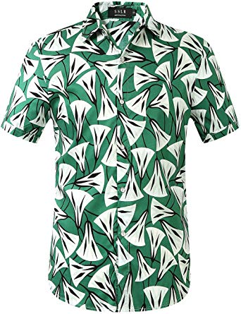 SSLR Men's Cotton Button Down Short Sleeve Hawaiian Shirt