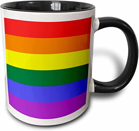 3dRose Rainbow Flag Gay Lesbian Pride Icon-Two Tone Black, 11oz (Mug_37605_4), 1 Count (Pack of 1), Multicolor