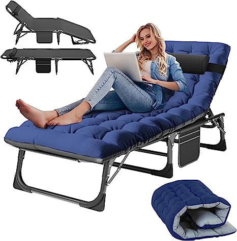 Slsy Folding Lounge Chairs Outdoor, Adjustable Sleeping Cot Chair, Portable Folding Bed Cot Chaise Lounge Chairs for Outside Beach Lawn Camping Pool Sun Tanning