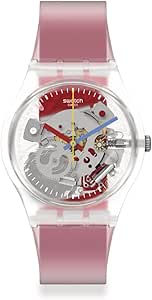 Swatch Monthly Drops Clearly Red Striped Quartz Unisex Watch GE292