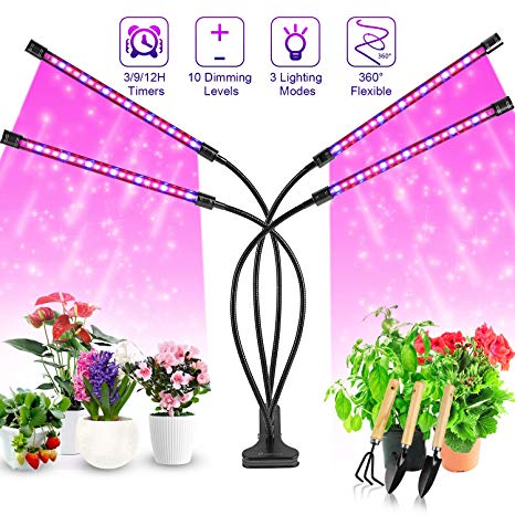 Grow Lights Plant Lights for Indoor Plants, Semai 40W 80 LED Lamp Bulbs, Growing Lamp For Plants Growth with 3/9/12H Timer 10 Dimmable Level 3 Switch Red/Blue Modes Full Spectrum, Adjustable Gooseneck