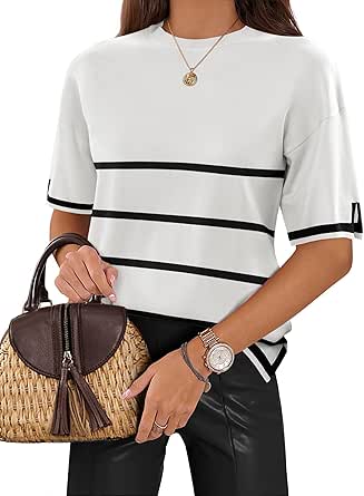 Zeagoo Womens Knit Short Sleeve Tops Summer Pullover Blouse Basic Casual Shirt