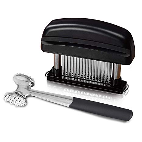 Elabo Kitchen Meat Tenderizer Sets - Heavy Duty Manual Hammer Mallet Tool and Meat Tenderizer Needle Tool with 48 Stainless Steel Sharp Blades For Steak, Chicken, Fish, Pork, Beef, Veal