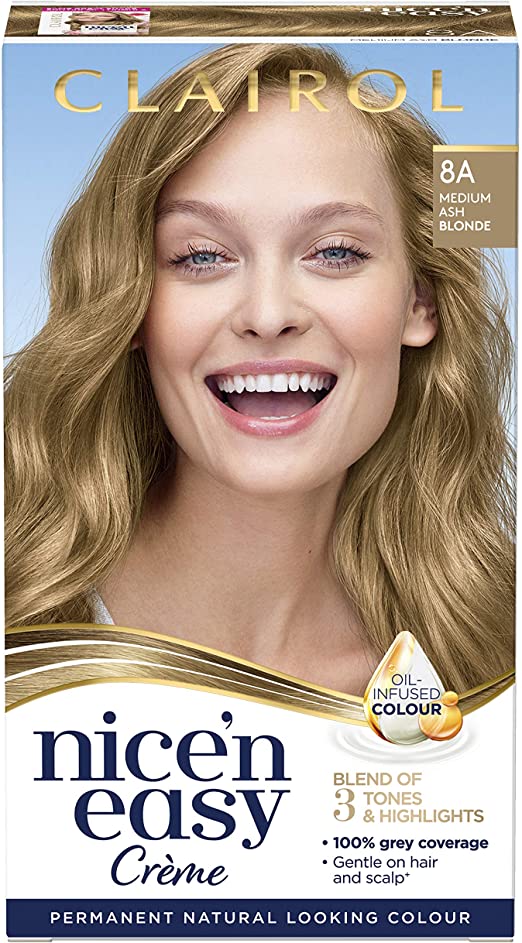 Clairol Nice' n Easy Crème, Natural Looking Oil Infused Permanent Hair Dye, 8A Medium Ash Blonde 177 ml