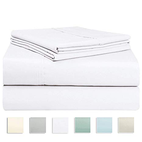 Luxury 400 Thread Count 4 Piece Bed Sheet Set, 100% Long Staple Cotton White Queen Sheets, Premium Sateen Weave Bedsheets fit upto 17" Deep Pockets (White Queen 100% Cotton Bedding Set)