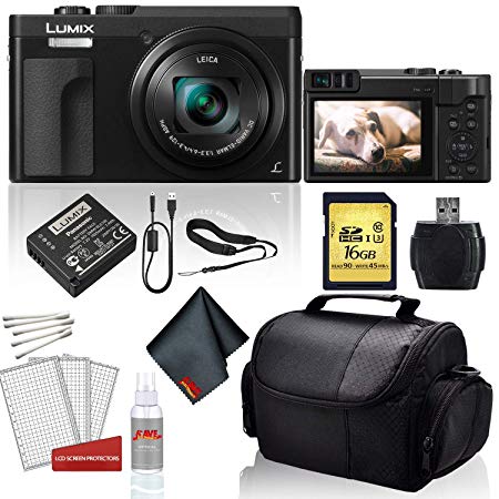 Panasonic Lumix DC-ZS70 Digital Camera (Black) Bundle with 16GB Memory Card   LCD Screen Protectors and More