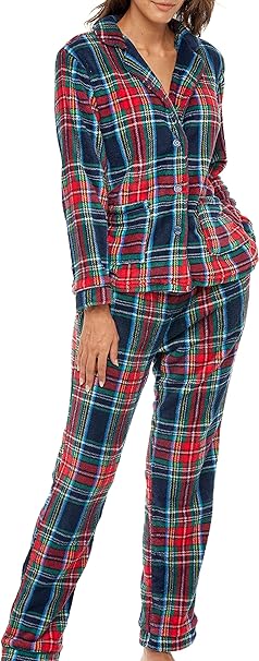 Alexander Del Rossa Women's Soft Warm Fleece Pajamas Plush Lounge Set, Long Sleeve Top and Pants, PJ