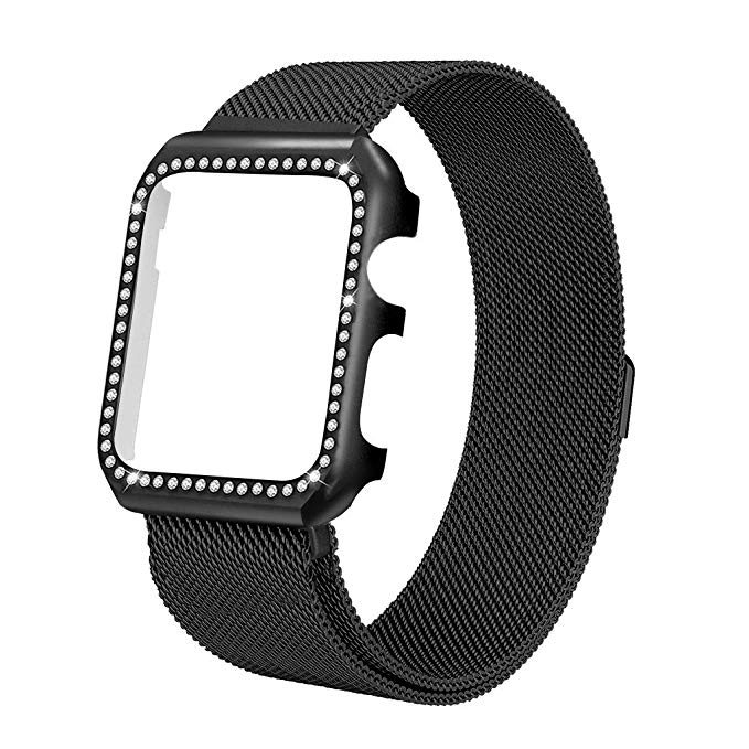 iTerk Compatible Apple Bands with Frame,Milanese Mesh Loop Stainless Steel Metal Replacement Wristband Bracelet Strap Magnetic Buckle Case Bumper Compatible iWatch Apple Watch Series 4/3/2/1