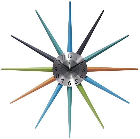 Infinity Instruments Stellar Starburst Vintage 20 inch Retro Midcentury Clock, Green, Blue, Aqua, Orange
