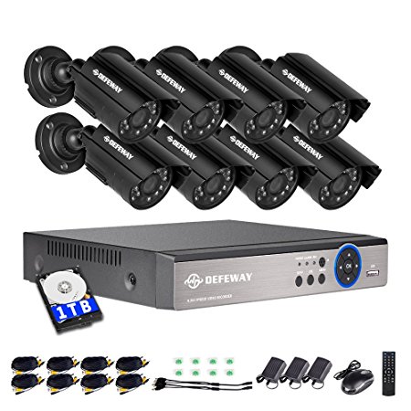 DEFEWAY 8 Channel Surveillance System,8 Waterproof Outdoor Security Cameras,8ch 1080N Audio DVR with 1TB Hard Drive